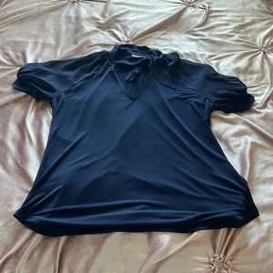 New York & Company Tie Neck Short Sleeve Blouse